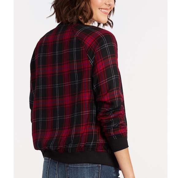 🎉Peyton Jensen Plaid Bomber Jacket, Size M,Red/Black/Royal Blue - Picture 9 of 9